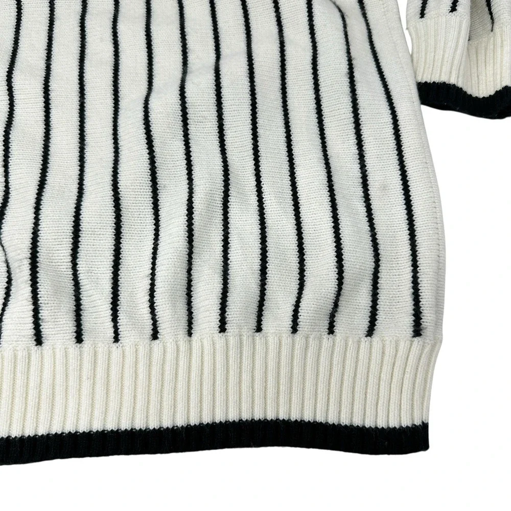 NOIZ Vintage White Acrylic NY‎ Pin Stripe Mock Neck Pullover Sweater Large